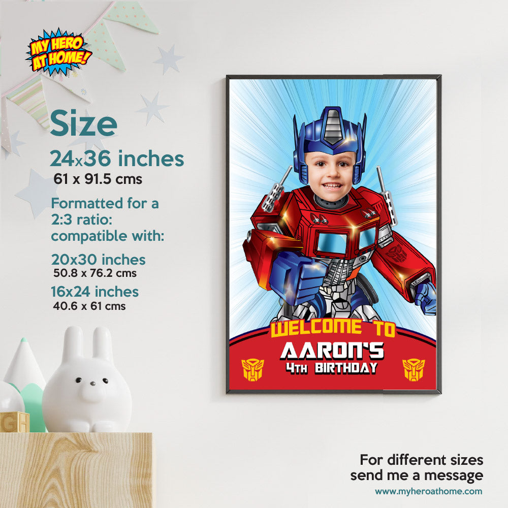 Transformers Welcome sign with kid as Optimus Prime, Autobots welcome party, Optimus Prime welcome Sign. 2025WS