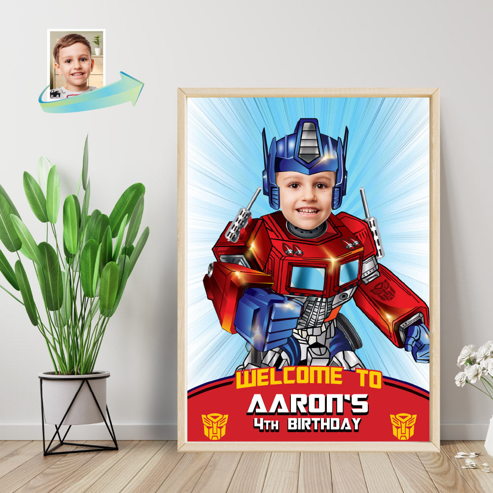 Transformers Welcome sign with kid as Optimus Prime, Autobots welcome party, Optimus Prime welcome Sign. 2025WS