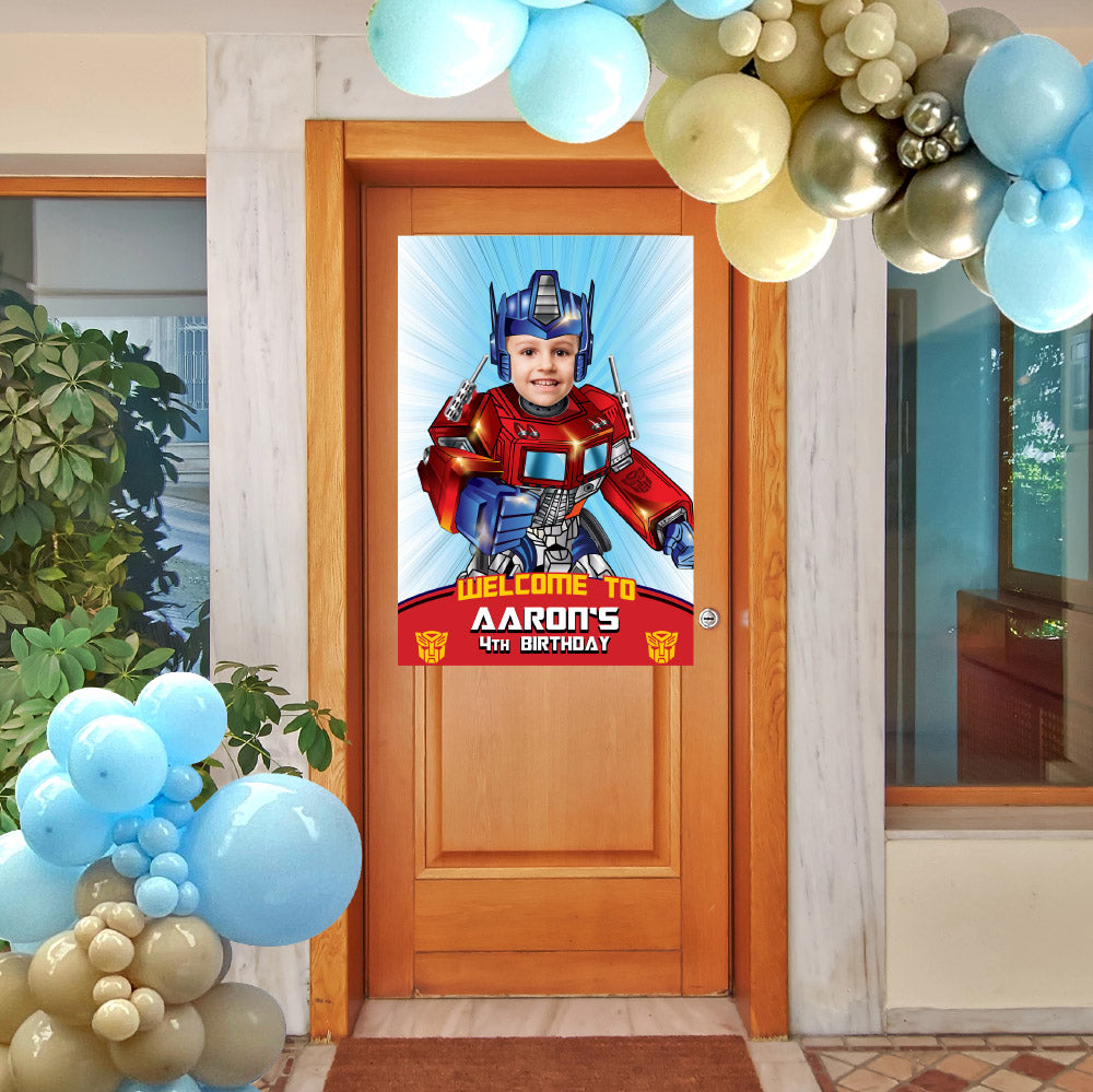 Transformers Welcome sign with kid as Optimus Prime, Autobots welcome party, Optimus Prime welcome Sign. 2025WS