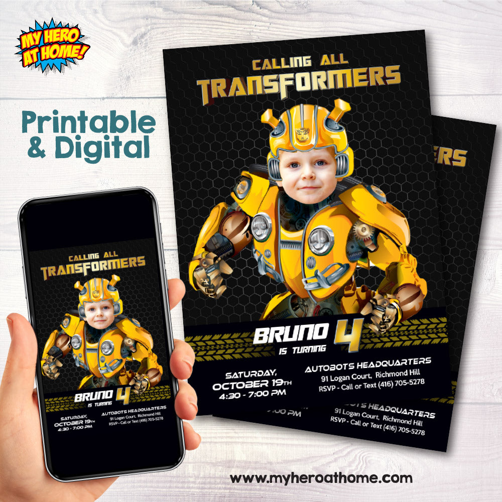 Bumblebee Birthday template with photo, Bumblebee e-invite, Bumblebee online Invite. 2027