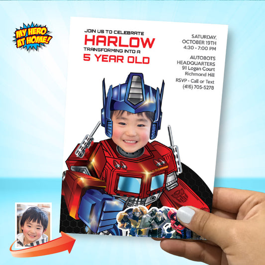 Optimus Prime template with photo, Optimus Prime Birthday evite, Optimus Prime party digital. 2030