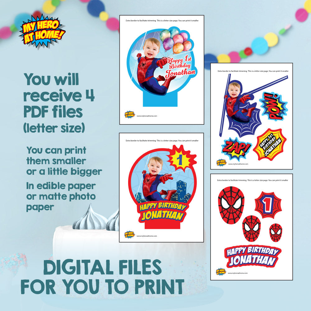 Baby Spiderman Cake topper with photo, Spidey 1st birthday smash cake with photo. 2033