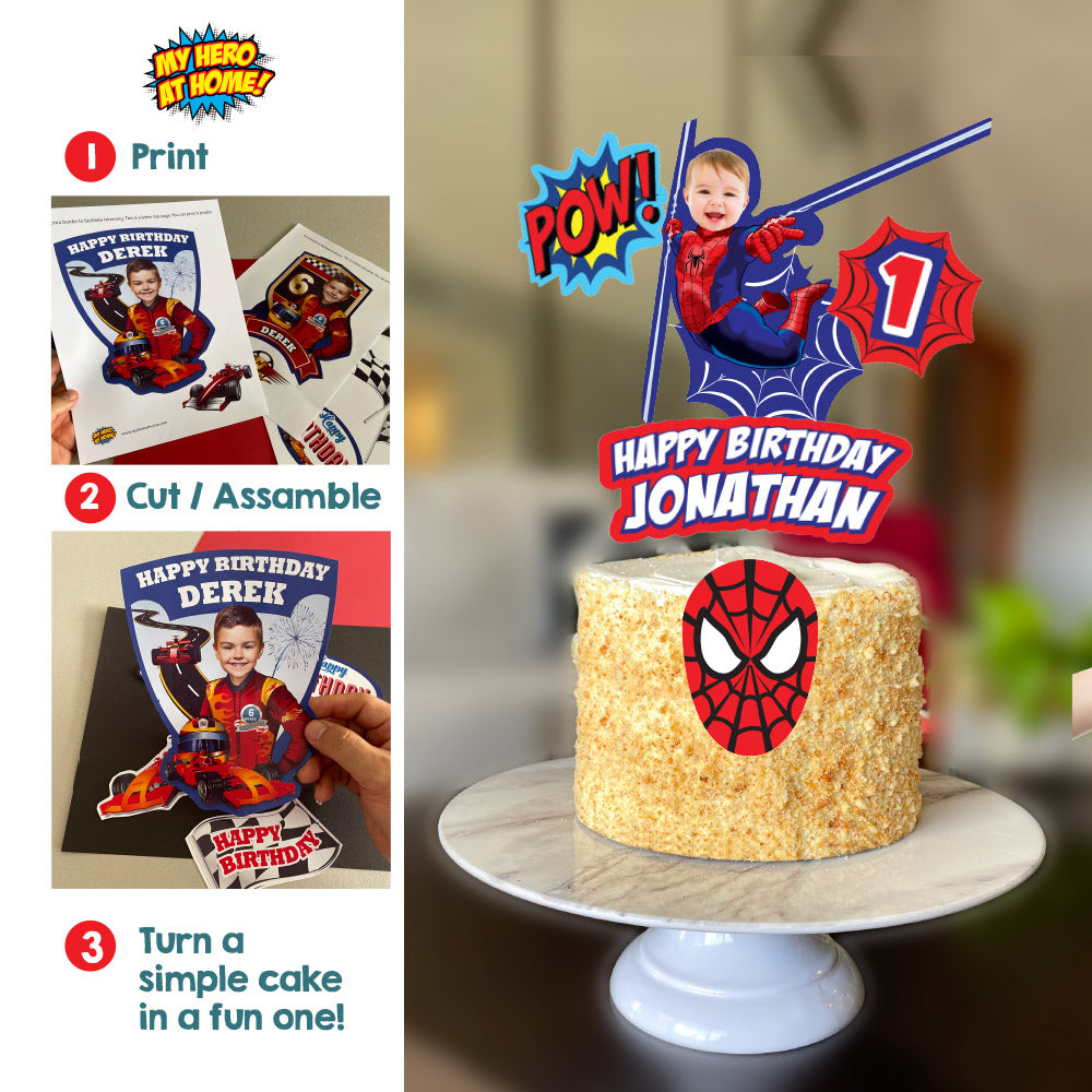 Baby Spiderman Cake topper with photo, Spidey 1st birthday smash cake with photo. 2033