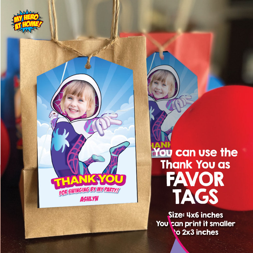 Bundle Gwen Stacy Birthday matching items with photo:  Invitation, Thank you, Cake, Welcome. 2039B2