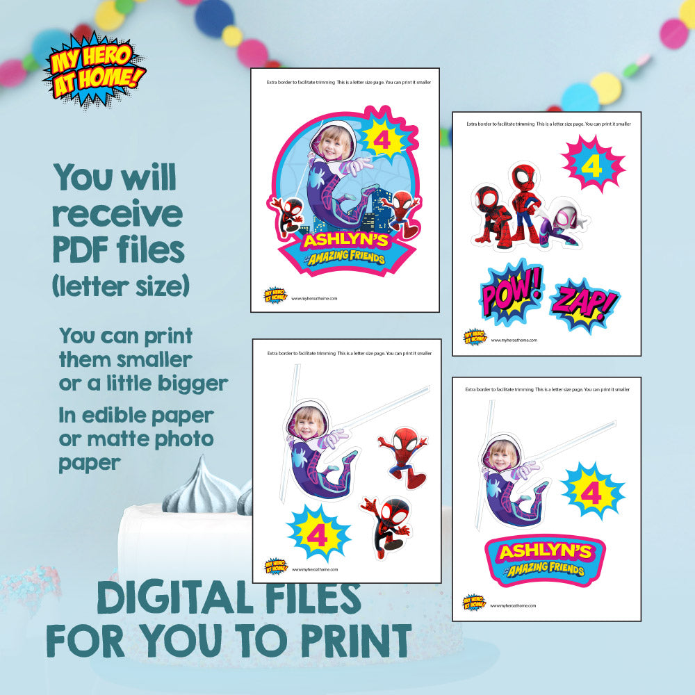 Bundle Gwen Stacy Birthday matching items with photo:  Invitation, Thank you, Cake, Welcome. 2039B2