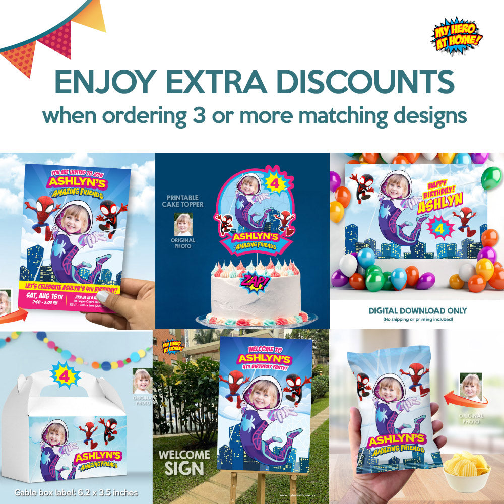 Custom Gwen Stacy birthday Invitation with girl as the star, Ghost spidey party invite. 2039IN