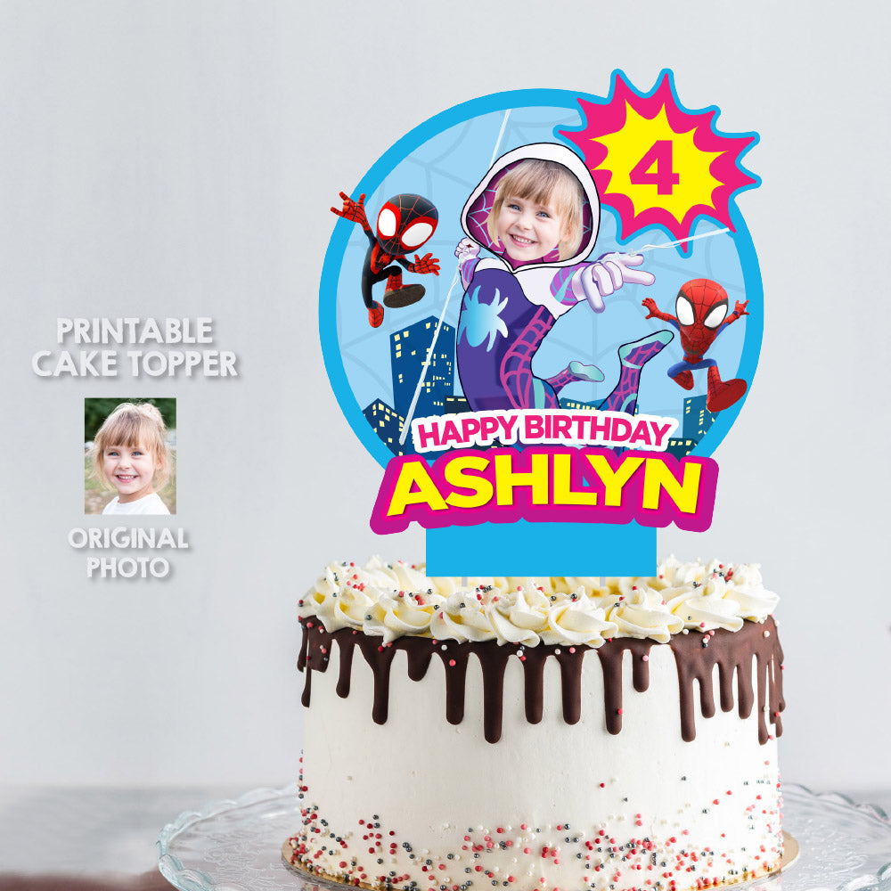 Printable Ghost Spidey Cake topper with birthday girl as Gwen Stacy. 2039CT2