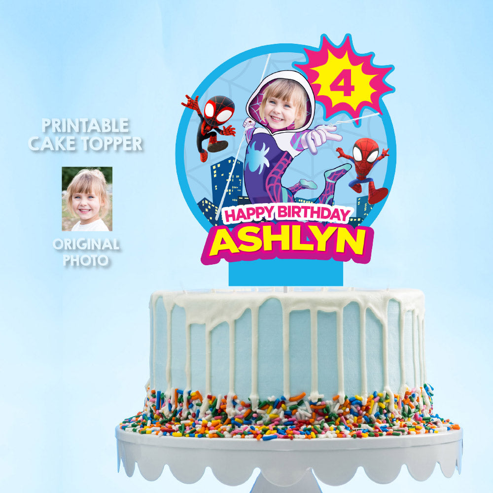 Printable Ghost Spidey Cake topper with birthday girl as Gwen Stacy. 2039CT2