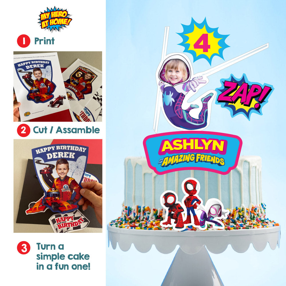 Printable Ghost Spidey Cake topper with birthday girl as Gwen Stacy. 2039CT2