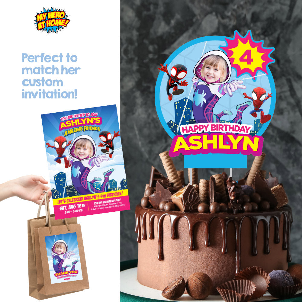 Printable Ghost Spidey Cake topper with birthday girl as Gwen Stacy. 2039CT2