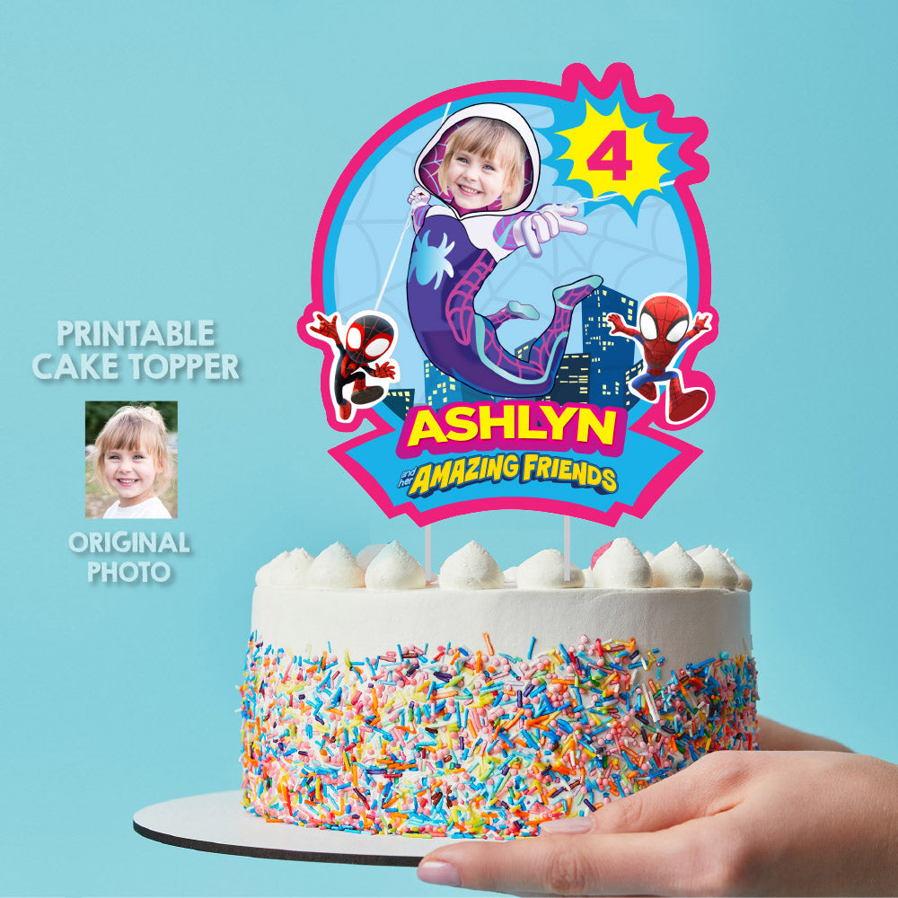 Gwen Stacy Party table Bundle with photo: Cake Topper, labels, wrappers, favors. 2039B1