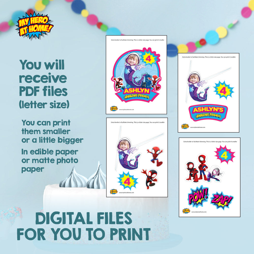 Gwen Stacy Party table Bundle with photo: Cake Topper, labels, wrappers, favors. 2039B1