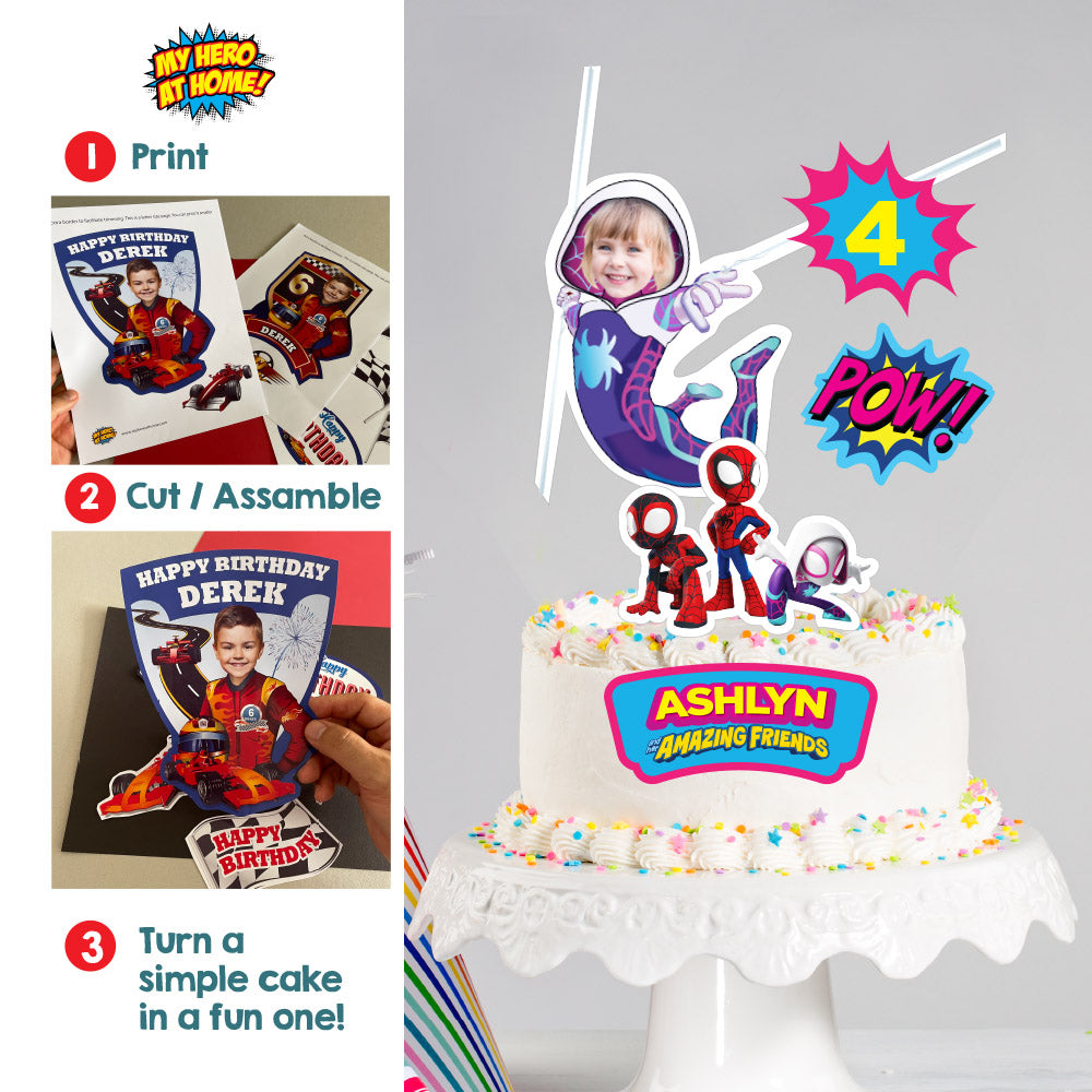 Customized Gwen Stacy Cake topper with your little girl as the Spidergirl. 2039CT