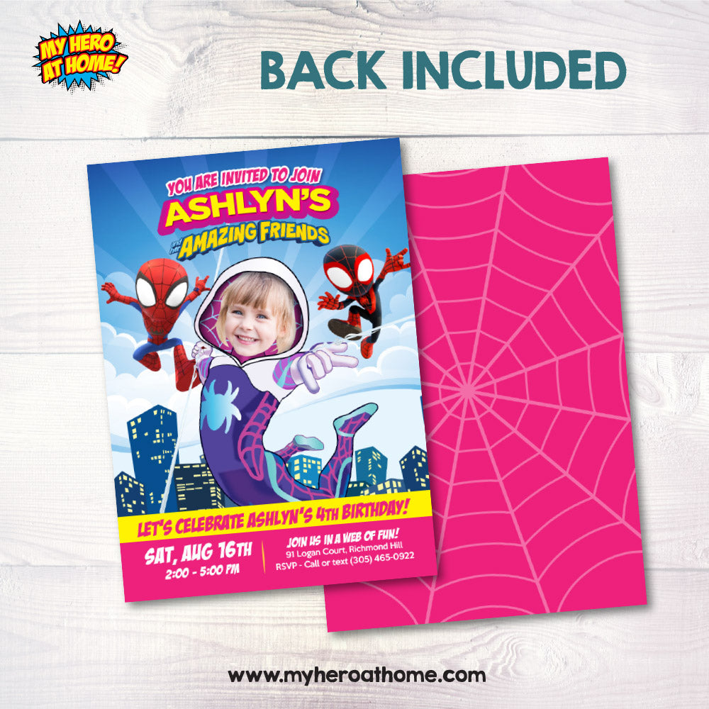 Custom Gwen Stacy birthday Invitation with girl as the star, Ghost spidey party invite. 2039IN