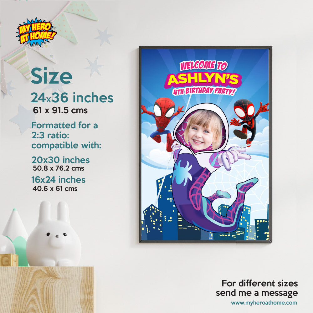 Gwen Stacy Welcome sign birthday girl as the star, Ghost Spidey Party Entrance Print. 2039WSB