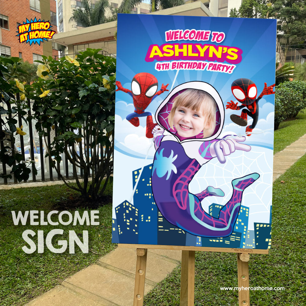 Gwen Stacy Welcome sign birthday girl as the star, Ghost Spidey Party Entrance Print. 2039WSB