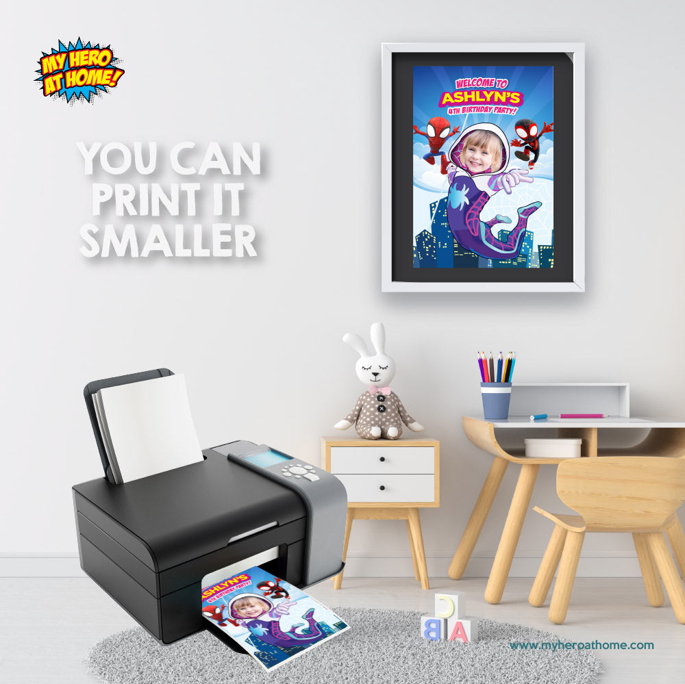 Gwen Stacy Welcome sign birthday girl as the star, Ghost Spidey Party Entrance Print. 2039WSB