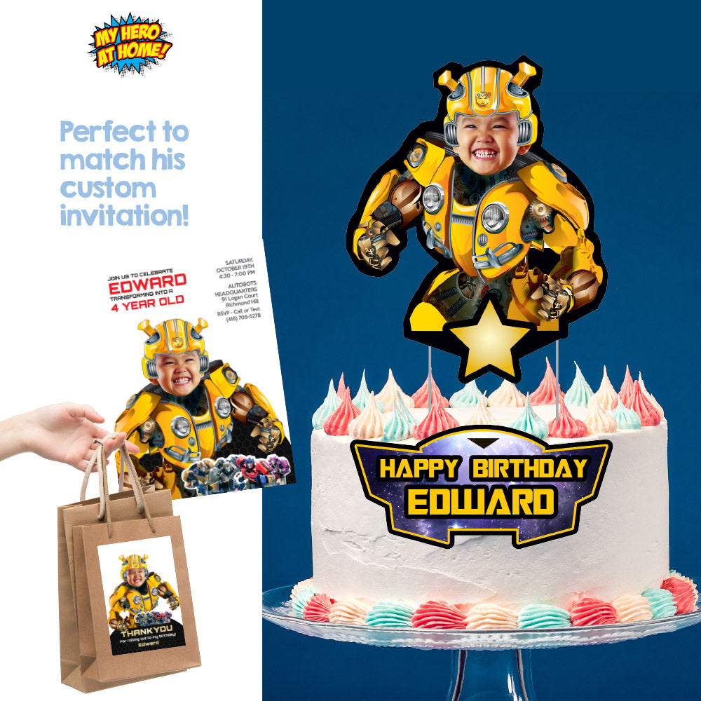 Bumblebee chip bags party favors with photo, Transformers Chip Bag label, Autobots chip bags. 2043