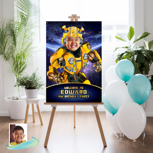 Bumblebee Welcome sign with photo, Autobots Welcome sign, Transformers Party Entrance Sign. 2044