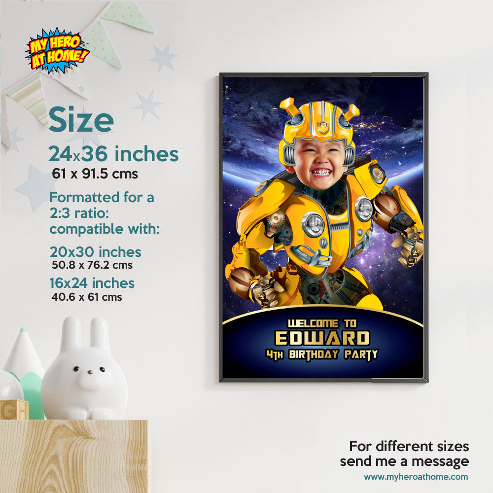 Bumblebee Welcome sign with photo, Autobots Welcome sign, Transformers Party Entrance Sign. 2044