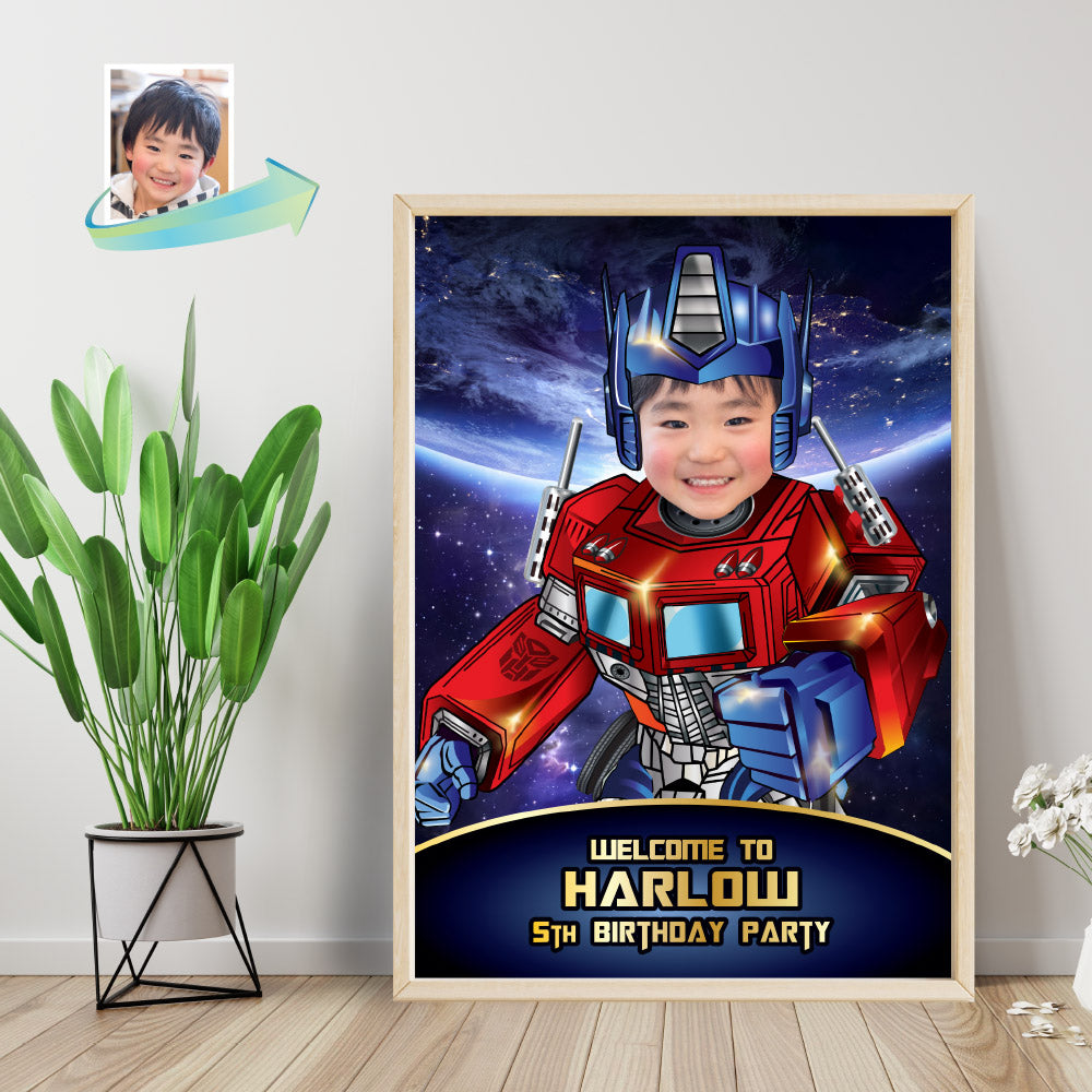 Optimus Prime Birthday Welcome sign with photo, Transformers Party Welcome sign. 2045