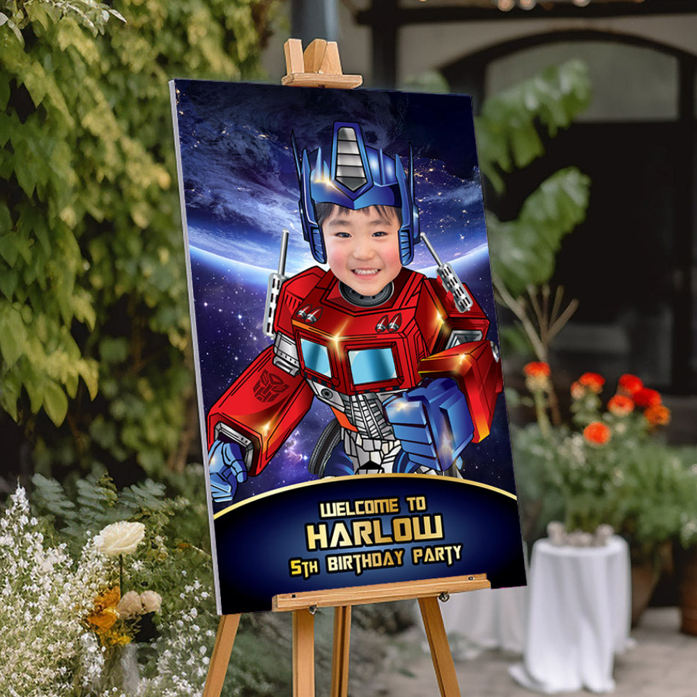 Optimus Prime Birthday Welcome sign with photo, Transformers Party Welcome sign. 2045