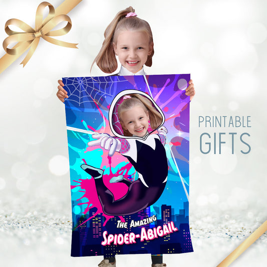 Personalized Ghost spider Poster with your girl as the superhero, Gwen Stacy Printable Gifts.  2046GF