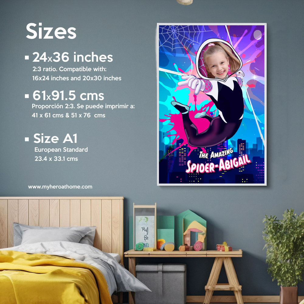 Personalized Ghost spider Poster with your girl as the superhero, Gwen Stacy Printable Gifts.  2046GF