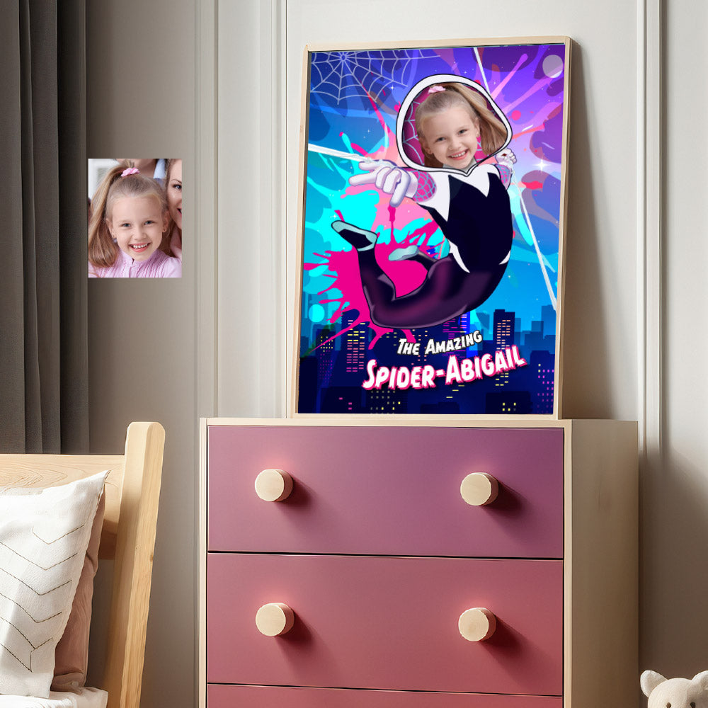 Personalized Ghost spider Poster with your girl as the superhero, Gwen Stacy Printable Gifts.  2046GF