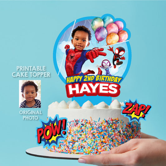 Spidey and his amazing friends birthday cake topper with kid as Spiderman (Print, Cut, Assemble). 740CT