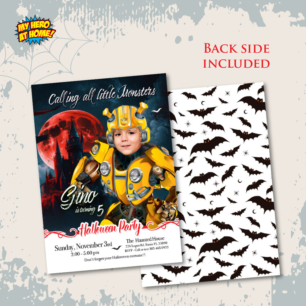 Autobots Halloween birthday party template, Transformers Autobots invite, Autobots invitation for Halloween party. 2085