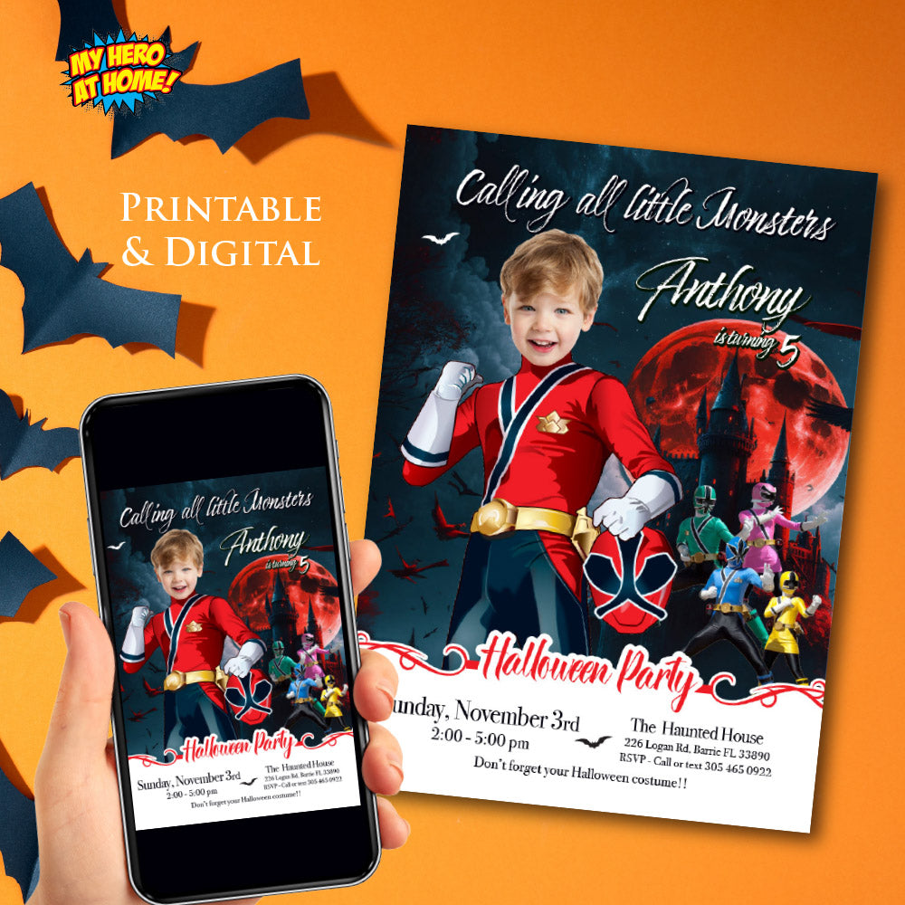 Power Rangers Halloween birthday Invitation, Halloween Power Rangers template, Power Rangers invitation for Halloween party. 2088