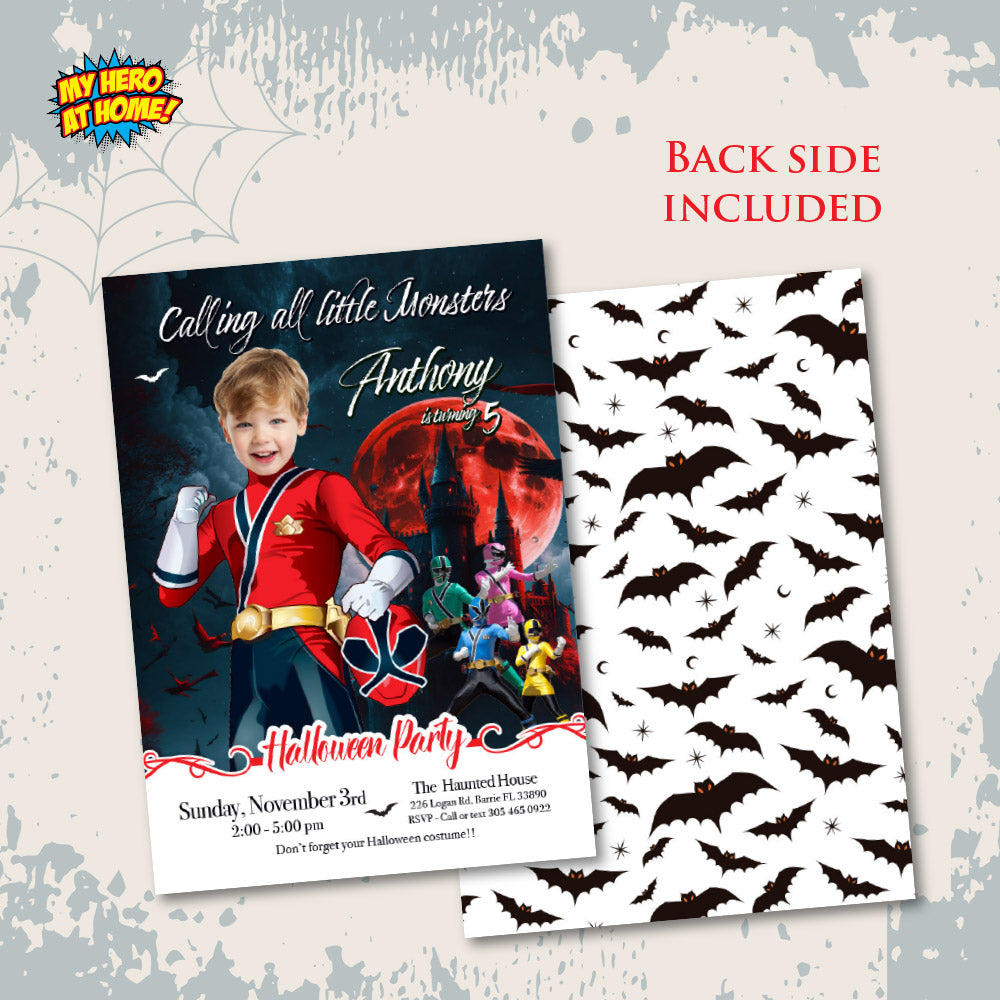 Power Rangers Halloween birthday Invitation, Halloween Power Rangers template, Power Rangers invitation for Halloween party. 2088