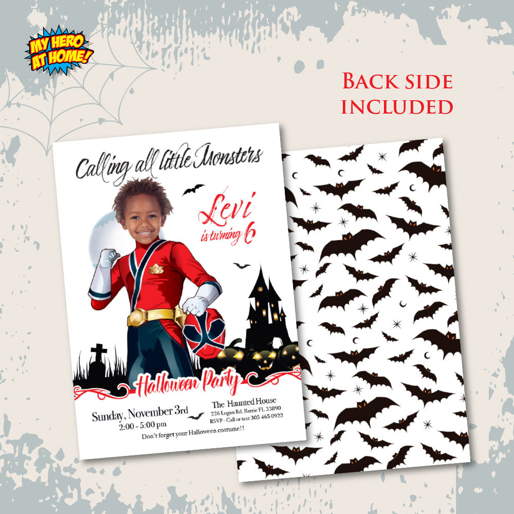 Power Rangers Halloween party Invite, Power Rangers Halloween template, Power Rangers Halloween themed party. 2089