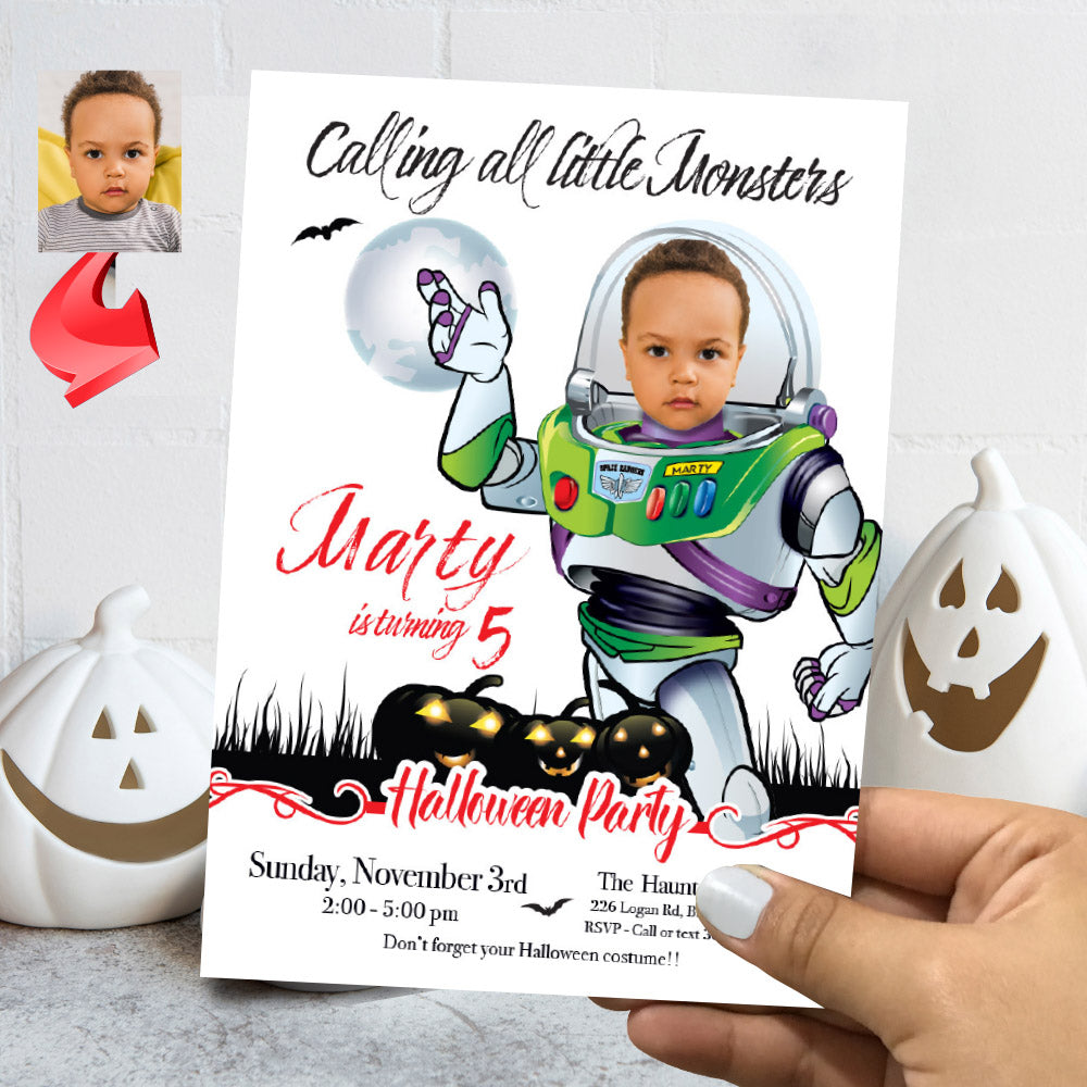 Toy Story Halloween Birthday Invitation with child as Buzz Lightyear. 2093