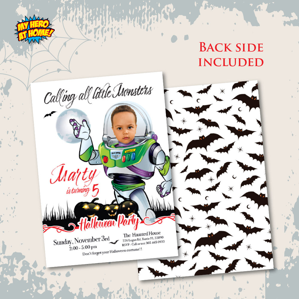 Toy Story Halloween Birthday Invitation with child as Buzz Lightyear. 2093