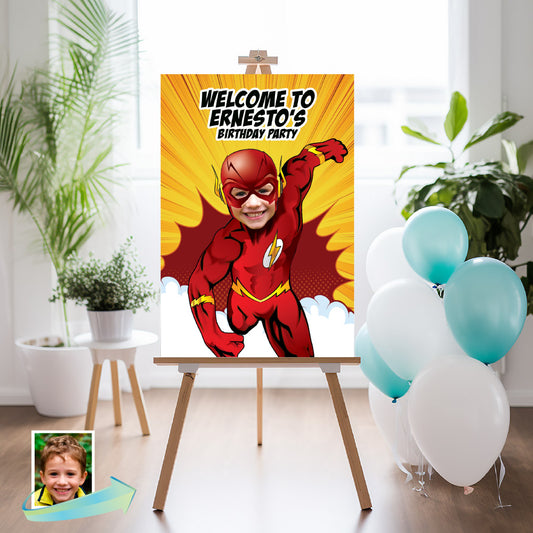 Flash Welcome sign with photo, Welcome sign Flash party, Flash welcome Birthday party sign. 149WS2