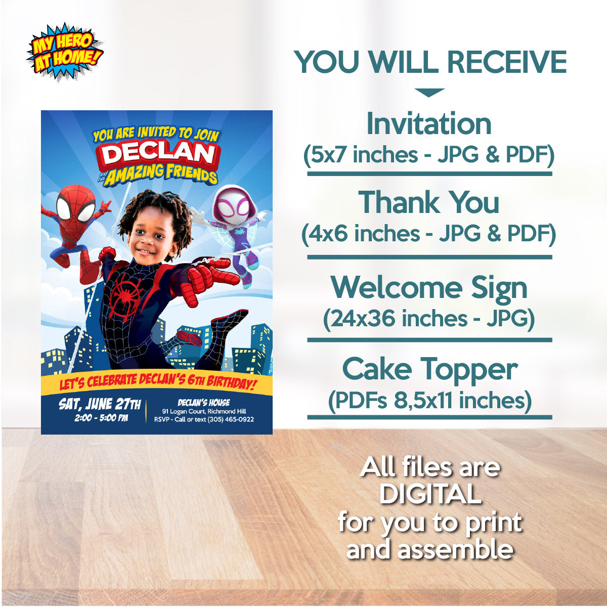 Personalized Miles Morales Spin Birthday Party Bundle with child as the star. 2104B2