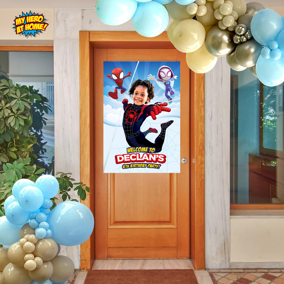 Personalized Miles Morales Spin Birthday Party Bundle with child as the star. 2104B2