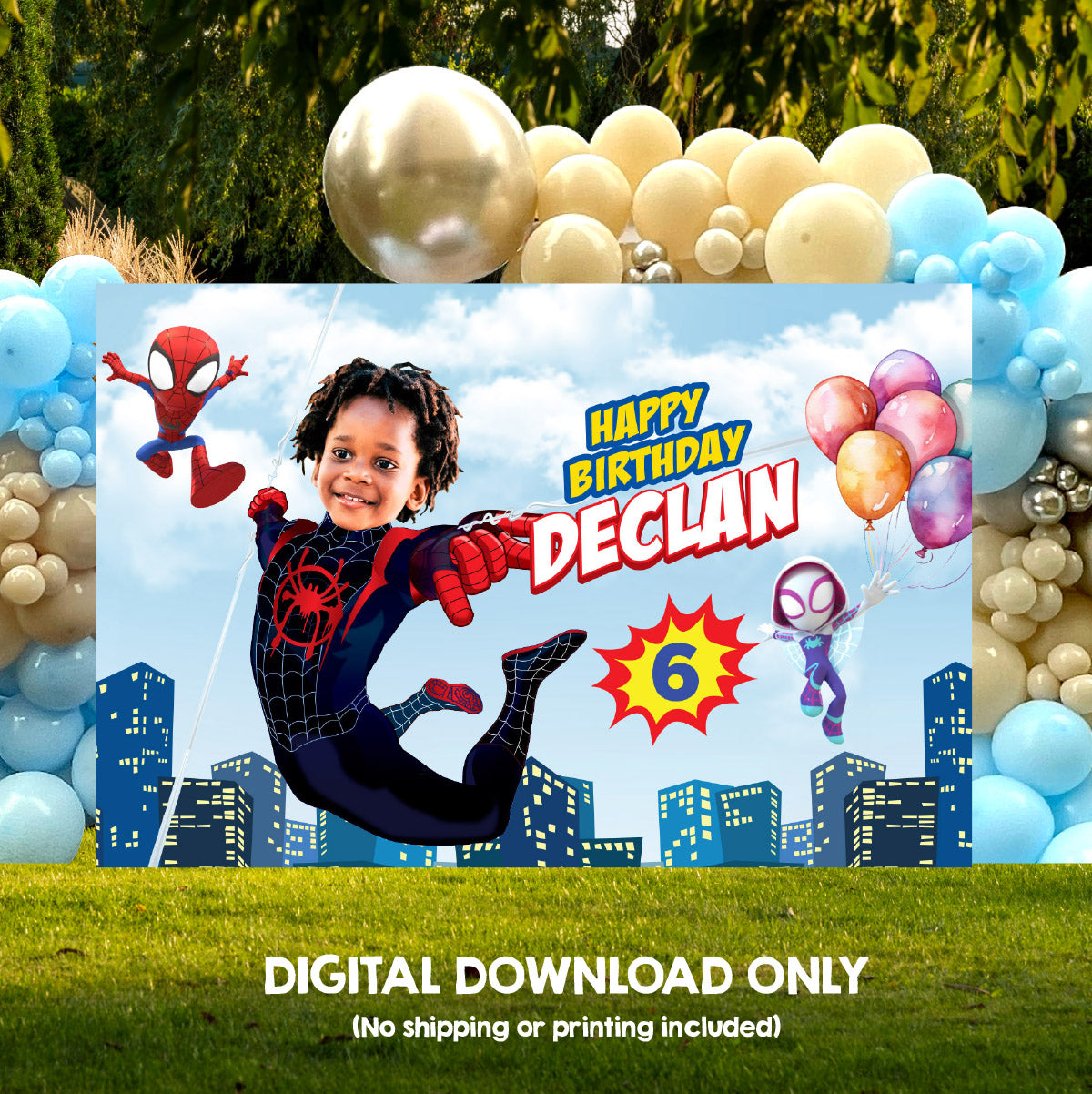 Personalized Spin birthday banner with your child as the star, Spin party backdrop. 2104BB