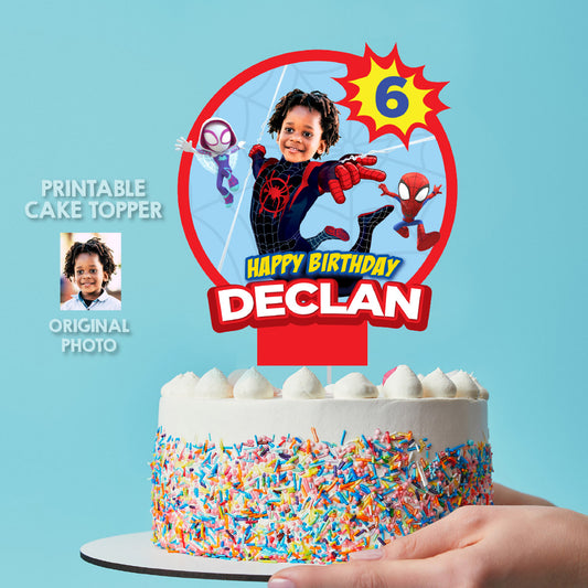 Custom Spidey Miles Morales Cake topper with birthday child as Spin. 2104CT2