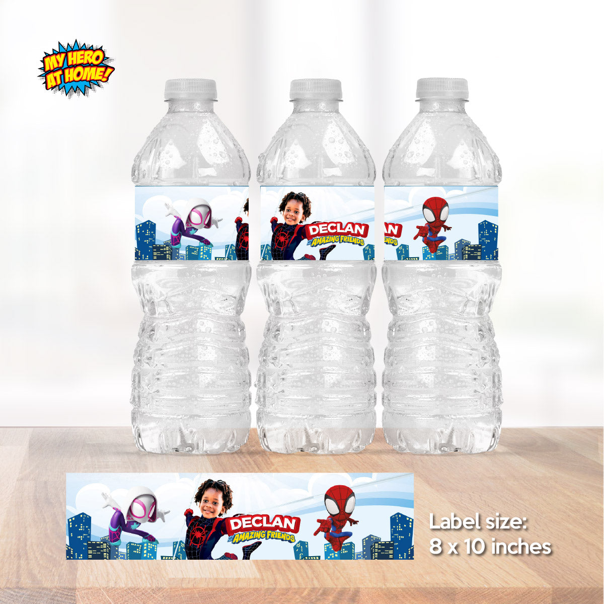 Personalized Spin water wrappers with kid as the star, Spin juice drinks labels. 2104WJ