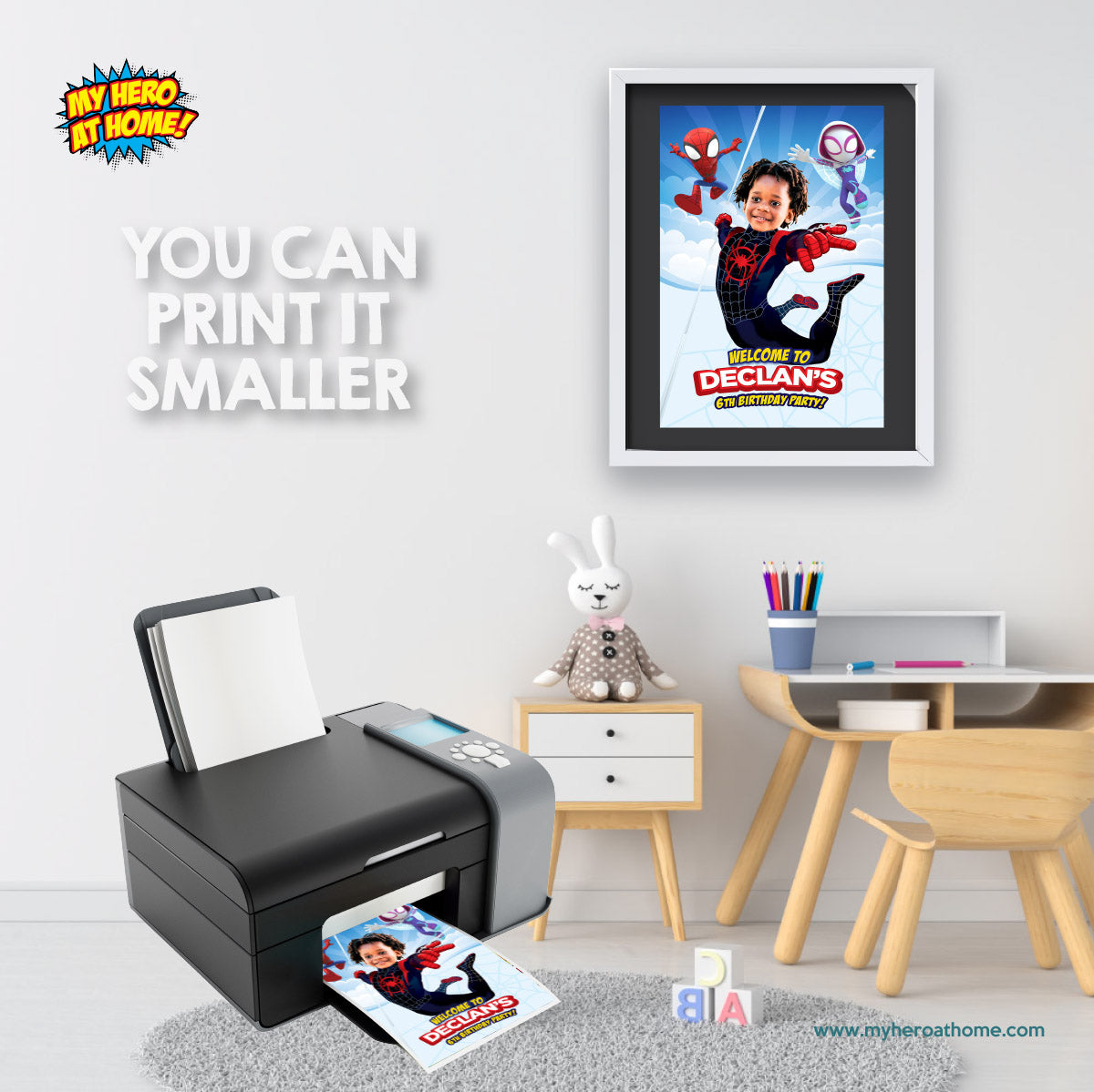 Custom Spin Birthday Welcome Sign with photo, Personalized Miles Morales Party Decor. 2104WS
