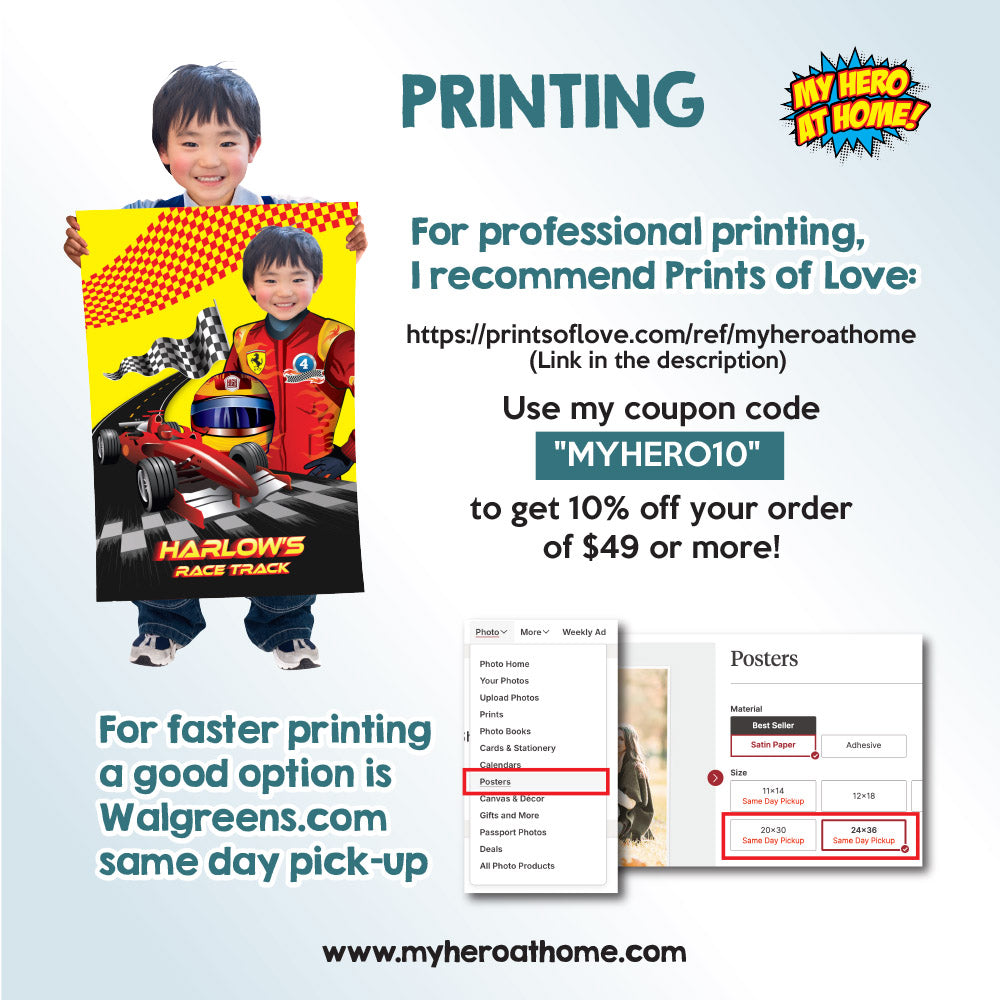 Race Car Ferrari custom poster with kid as the star driver, Racing Car Yellow and Red gift decor. 2105GF