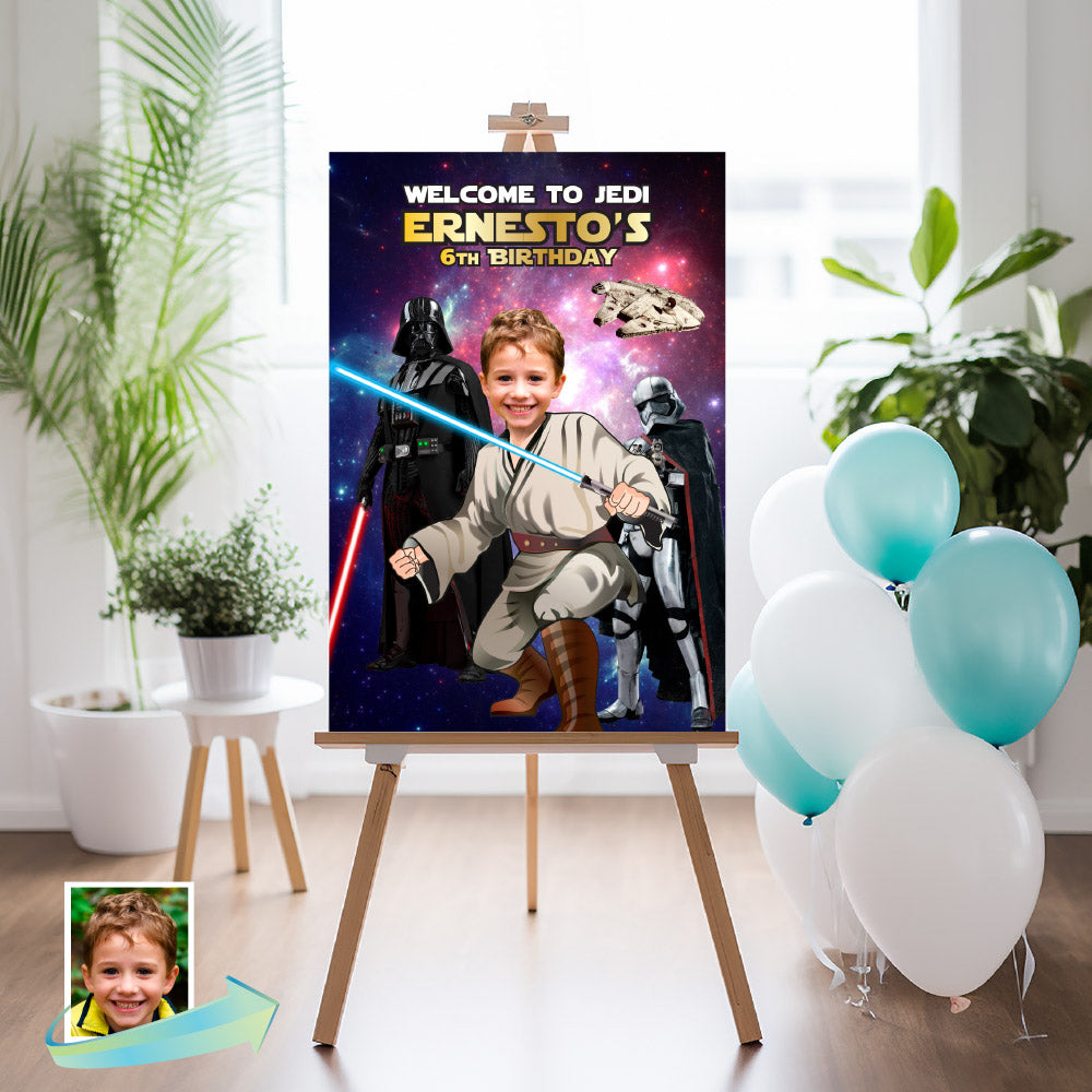 Custom Jedi Birthday Welcome sign with Kid as the Star, Party Entrance Star Wars themed. 005WS