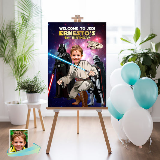 Custom Jedi Birthday Welcome sign with Kid as the Star, Party Entrance Star Wars themed. 005WS