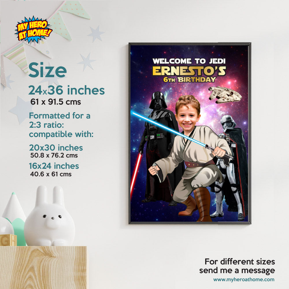 Custom Jedi Birthday Welcome sign with Kid as the Star, Party Entrance Star Wars themed. 005WS