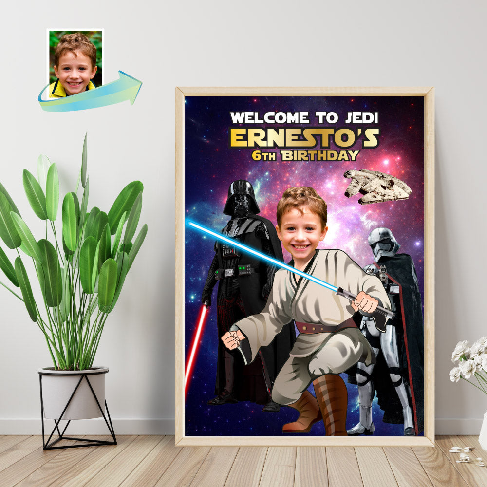 Custom Jedi Birthday Welcome sign with Kid as the Star, Party Entrance Star Wars themed. 005WS