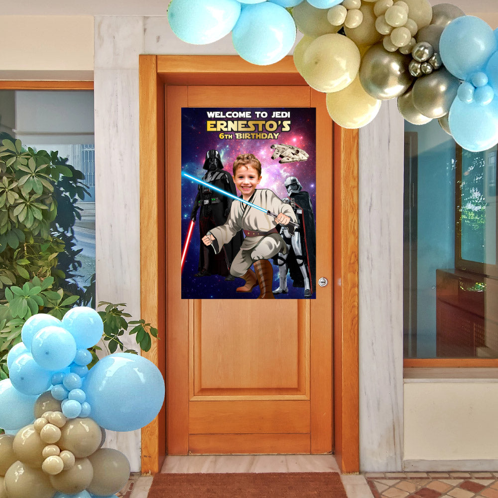 Custom Jedi Birthday Welcome sign with Kid as the Star, Party Entrance Star Wars themed. 005WS