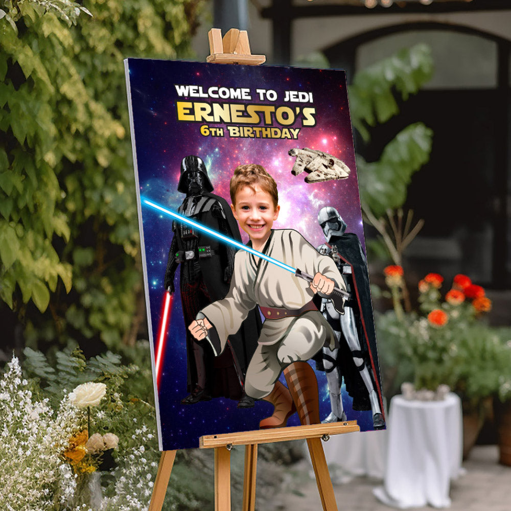 Custom Jedi Birthday Welcome sign with Kid as the Star, Party Entrance Star Wars themed. 005WS